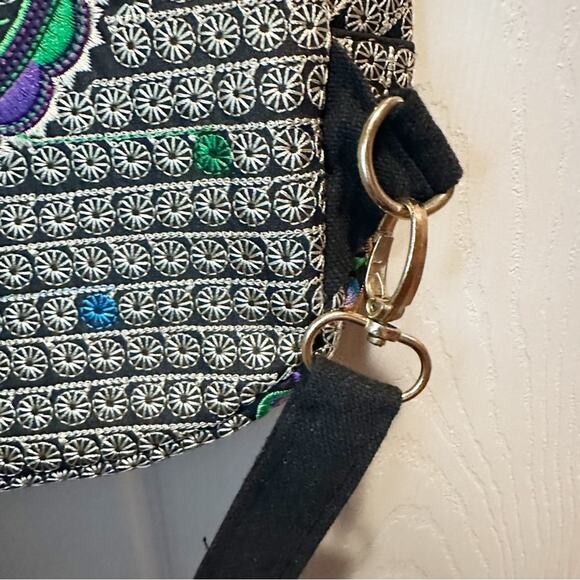 Floral Embroided Backpack Boho Bohemian Black Purple Mexican main image 11